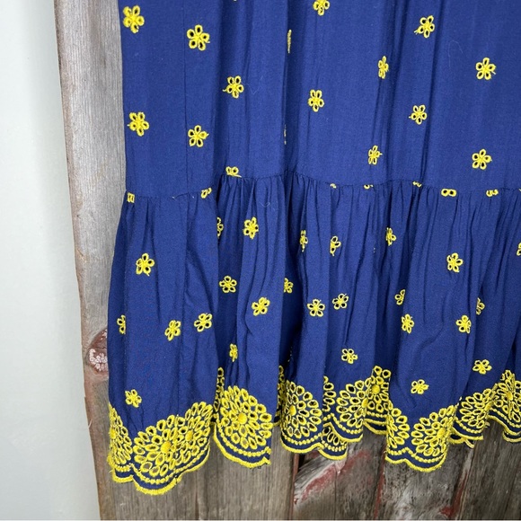 Boden Bronwen Broderie Embroidered Midi Dress in Navy and Yellow Sz 12 - Picture 8 of 16
